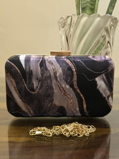 MARBLE PRINT CHAIN SLING CLUTCH